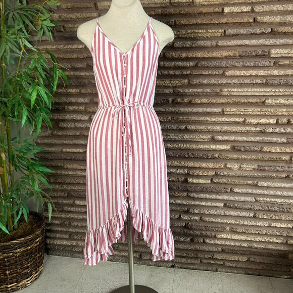 Rails Frida Striped Linen Blend Dress, Carmine Stripe Size Medium - Picture 8 of 9